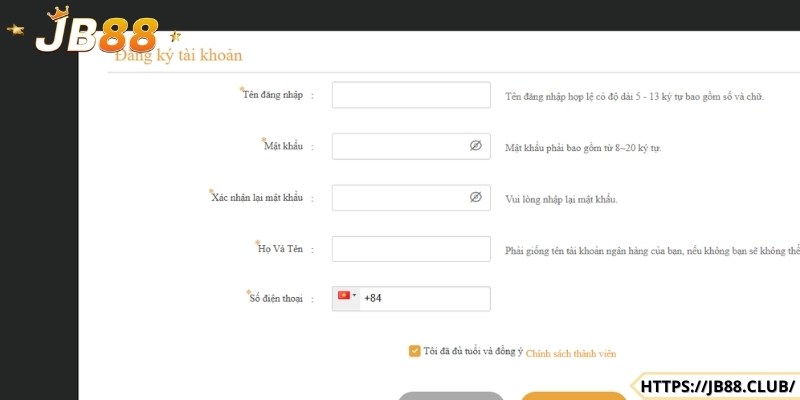 Các khâu cụ thể để đăng ký JB88